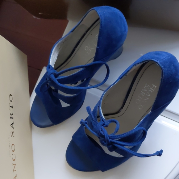 Franco Sarto Royal Blue Lace Up Deco Suede Wedge 7 - Picture 5 of 17